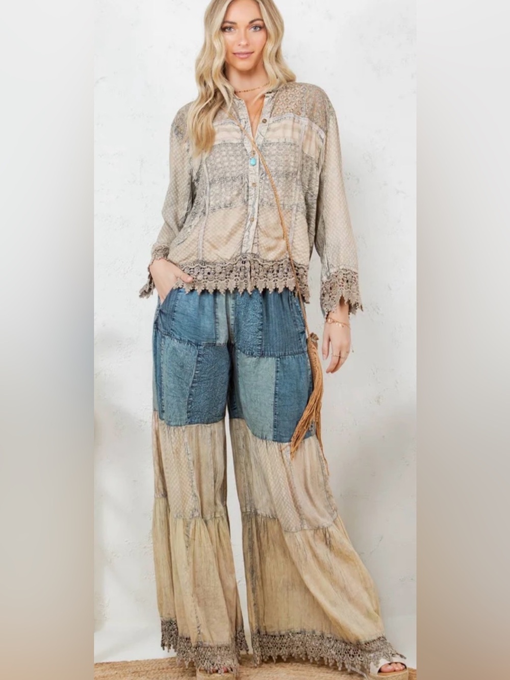 143🌟 🌿 Young Threads Boho Patchwork 2-Piece Set – Size M